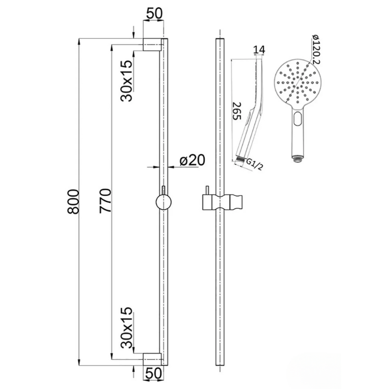 Verdura Shower Rail Matte Black