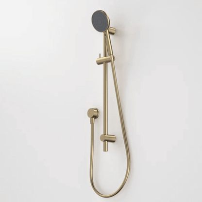Gold shower head and hose on a white background