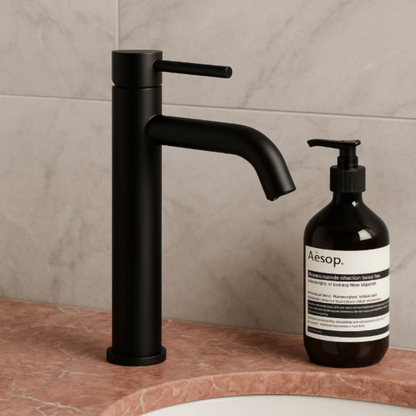 Round Tall Curved Basin Mixer Matte Black