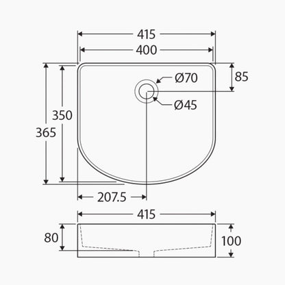Semi Fluted Basin Matte White - 400x360x130