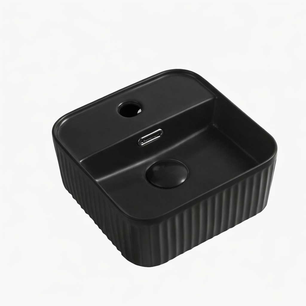 Tap Hole Square Curved Edge Basin Black - 275x275x120