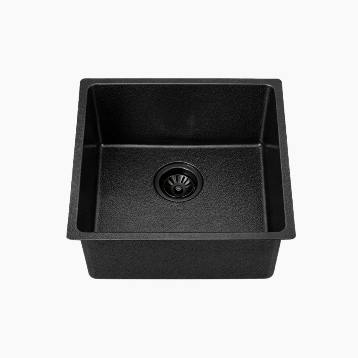 Black kitchen sink on a white background
