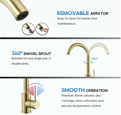 Gooseneck Mixer Brushed Gold